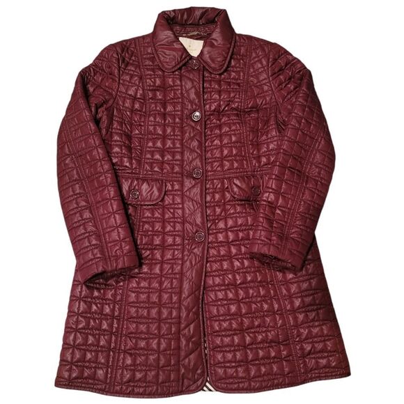 Kate Spade Womens Puffer Jacket Size M Red Nylon Quilted Coat Button Down - Picture 1 of 12